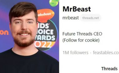 MrBeast është personi i parë që arrin 1 milion ndjekës në ‘Threads’ – pak orë pas lansimit të aplikacionit