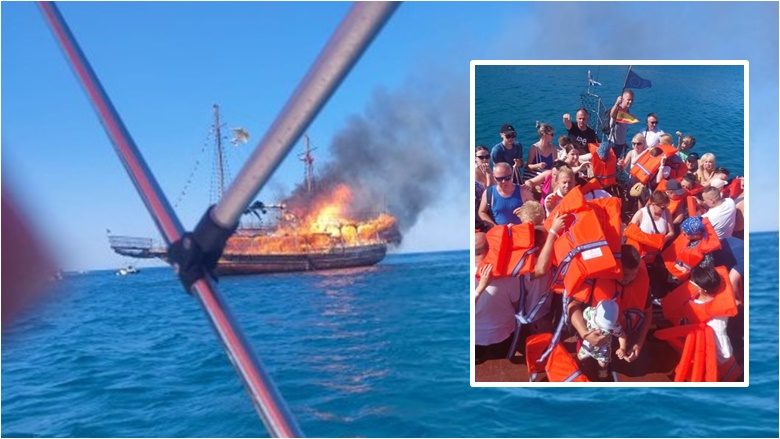 Të tmerruar, turistët britanikë u detyruan të hidheshin në det – pasi anija u përfshi nga zjarri në ujërat afër Ishullit të Rodosit në Greqi