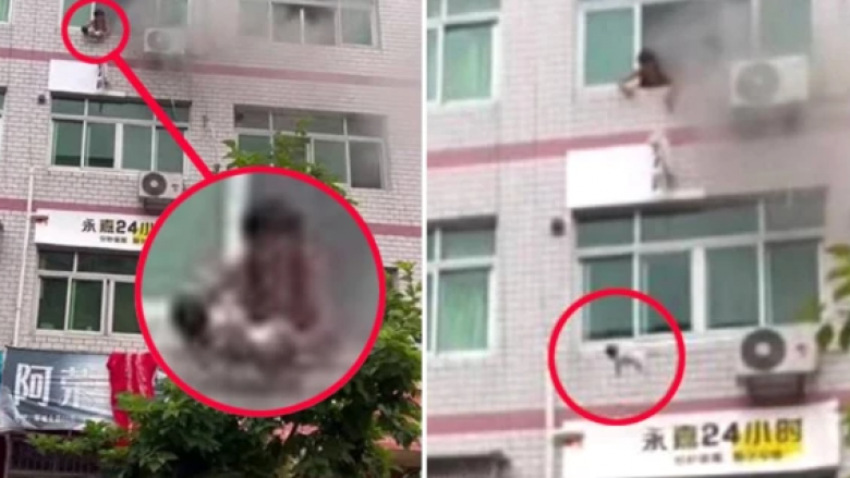 Për ta shpëtuar nga zjarri i ndërtesës kinezja u detyrua ta hidhte foshnjën te një grup njerëzish në trotuar, këta të fundit e pritën me çarçafë