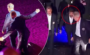 Bëhet viral momenti kur David Beckham humbi ekuilibrin dhe gati rrëzohet gjatë prezantimit të Messit te Inter Miami