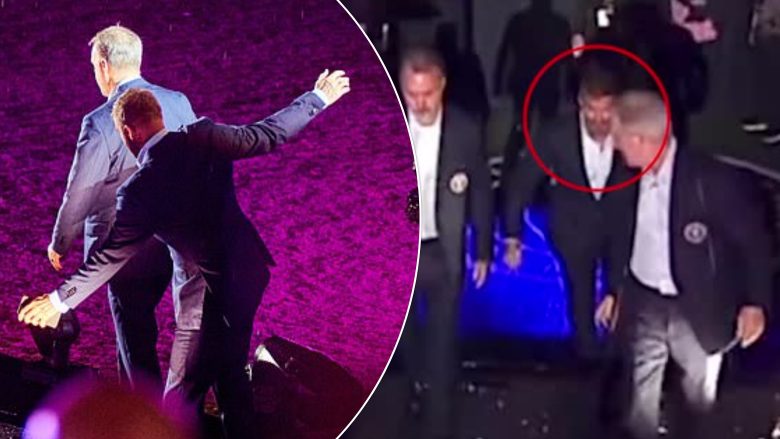 Bëhet viral momenti kur David Beckham humbi ekuilibrin dhe gati rrëzohet gjatë prezantimit të Messit te Inter Miami