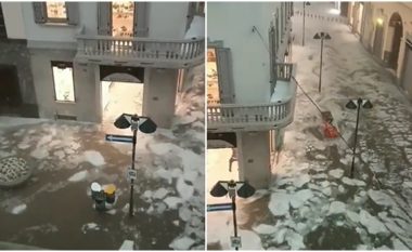 E pazakontë, ujërat me akull vërshojnë rrugëve të qytetit italian pas stuhisë së fortë