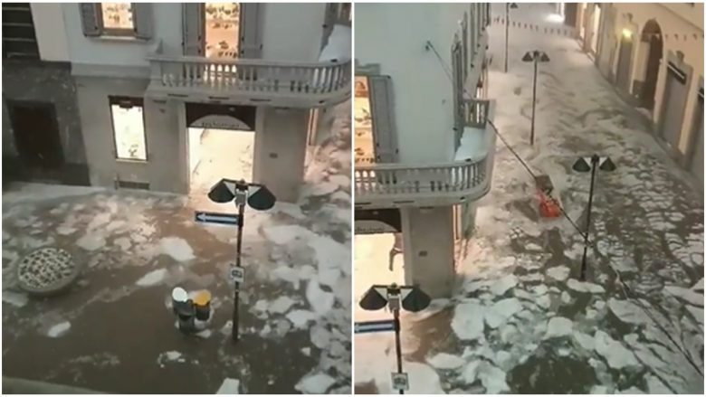 E pazakontë, ujërat me akull vërshojnë rrugëve të qytetit italian pas stuhisë së fortë