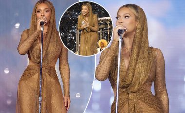 Beyonce performoi me fustan të artë dhe e mbuluar me shami në koncertin e fundit në Detroit