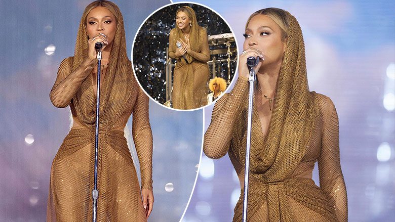 Beyonce performoi me fustan të artë dhe e mbuluar me shami në koncertin e fundit në Detroit