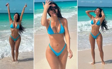 Kim Kardashian e nis korrikun me fotografi ‘të nxehta’ nga plazhi, duke treguar linjat në bikini të kaltra