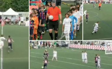 Një 'mini El Clasico' mes ekipit U-10 të Real Madridit dhe Barcelonës: Talenti i Los Blancos mahnitë të gjithë me lëvizjet e tij