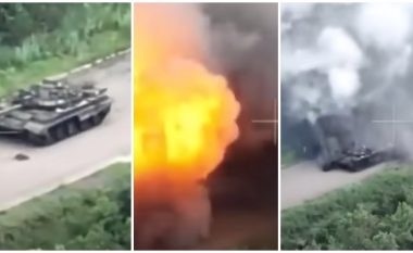 Tanku rus shpërthen në top flake masive në momentin kur goditet nga forcat ukrainase