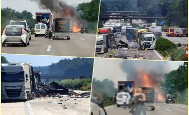 Aksident zinxhiror në Gjermani mes pesë kamionëve, një prej tyre transportonte materie të rrezikshme – humbin jetën dy persona