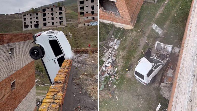 Deshi të hidhet me veturë nga kulmi i njërës ndërtesë në tjetrën, i riu nga Rusia nuk i bëri mirë llogaritë – përplaset në mur dhe bie në tokë