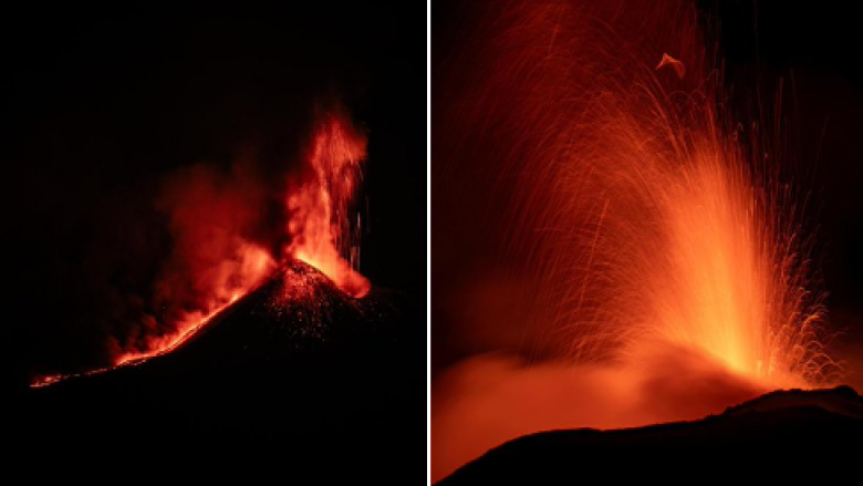 Shpërthimi i vullkanit Etna – pamje që tregojnë “spektaklin” që ofroi gjatë natës