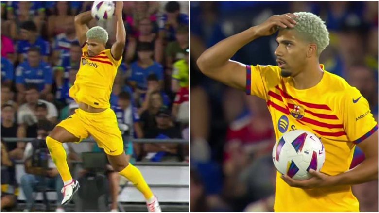Araujo harroi për një moment që ishte duke luajtur futboll – ai e kapi topin me dy duart gjatë aksionit