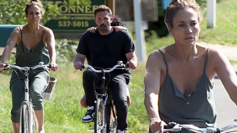 Jennifer Lopez e thjeshtë në përditshmëri, fotografohet në një dalje me biçikletë me burrin dhe vajzën e saj