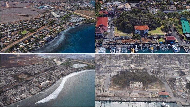 Pamjet dramatike që tregojnë gjendjen para dhe pas zjarreve shkatërruese në Hawaii