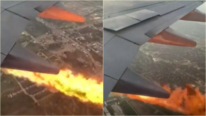 Motori i aeroplanit që po udhëtonte nga Houston u përfshi nga flakët në ajër, pasagjerët kapin momentin e frikshëm