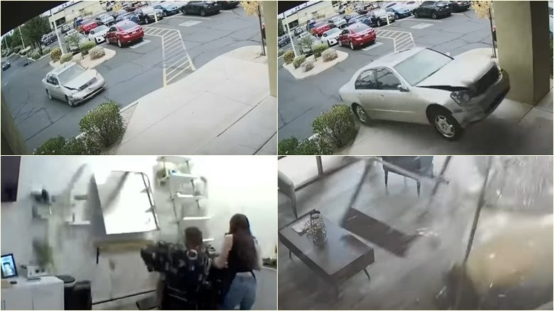Shoferja e moshuar humb kontrollin e veturës dhe shkon e futet drejt në një sallon bukurie të Arizonës – duke tmerruar njerëzit brenda