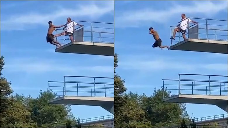 Refuzoi të kërcente, momenti i tmerrshëm kur një ‘roje plazhi’ shtyu një të ri nga një platformë kërcimi nga dhjetë metra lartësi në Austri