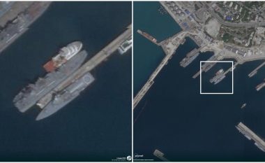 Imazhe satelitore të anijes së madhe ruse “Olenegorsky Gornyak” që u sulmua me dron në Detin e Zi