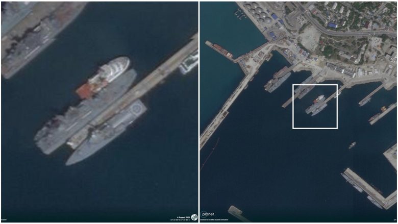 Imazhe satelitore të anijes së madhe ruse “Olenegorsky Gornyak” që u sulmua me dron në Detin e Zi