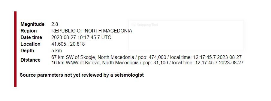 Tërmet në Maqedoni, epiqendra në Kërçovë