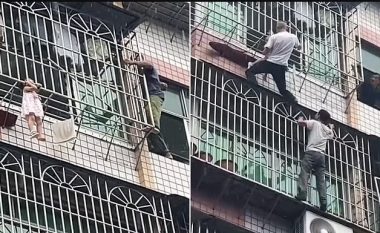Kinezja 5-vjeçe qëndron e varur në rrethojat e tarracës në 22 metra lartësi, fqinjët arrijnë ta shpëtojnë