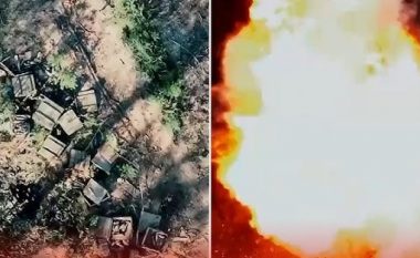 Po bëheshin gati të minojnë fushat me mina të ndryshme, droni ukrainas i shkatërron dhjetëra sosh që rusët i kishin lënë