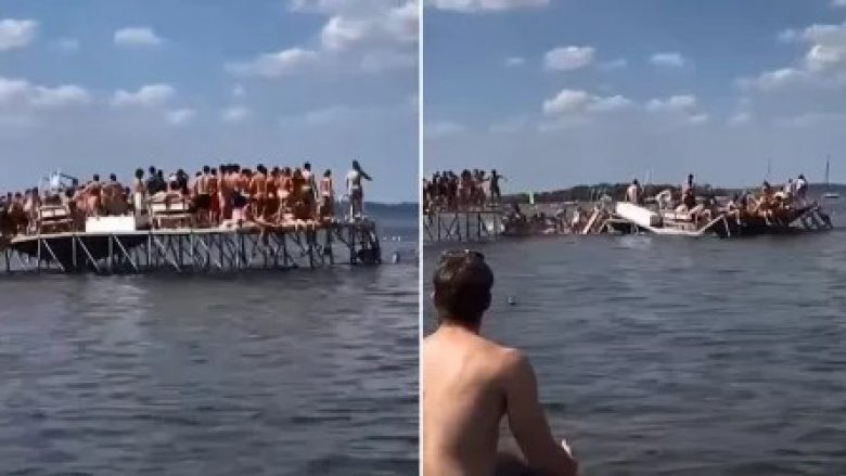 Të paktën 60 studentë të Universitetit të Wisconsin përfundon në ujë kur “tarraca” e ndërtuar në liqenin u shemb
