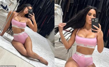 Kim Kardashian shfaq belin e saj të hollë me të brendshme rozë për një 'selfie' të zjarrtë