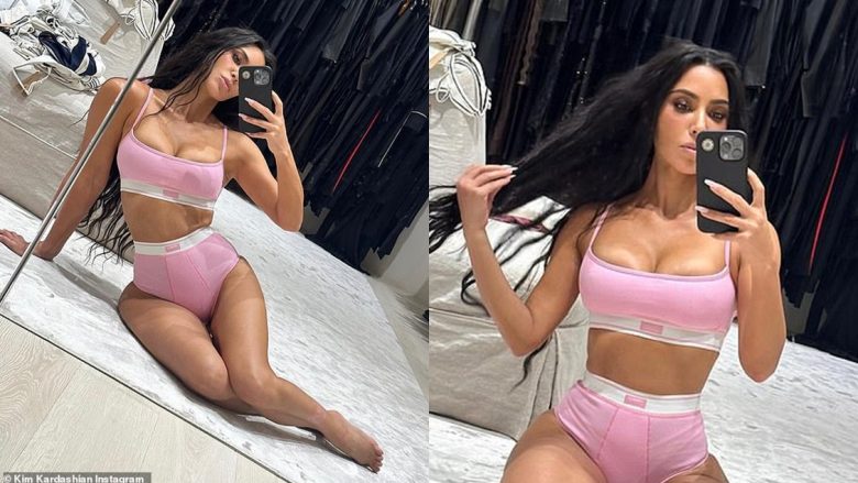 Kim Kardashian shfaq belin e saj të hollë me të brendshme rozë për një ‘selfie’ të zjarrtë