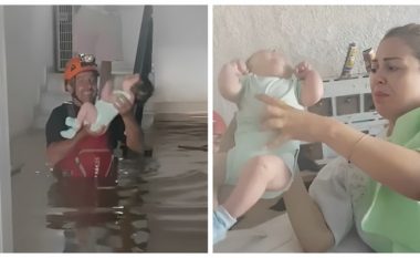 Një foshnjë shpëtohet nga përmbytjet në Greqi, shikoni skenën emocionuese