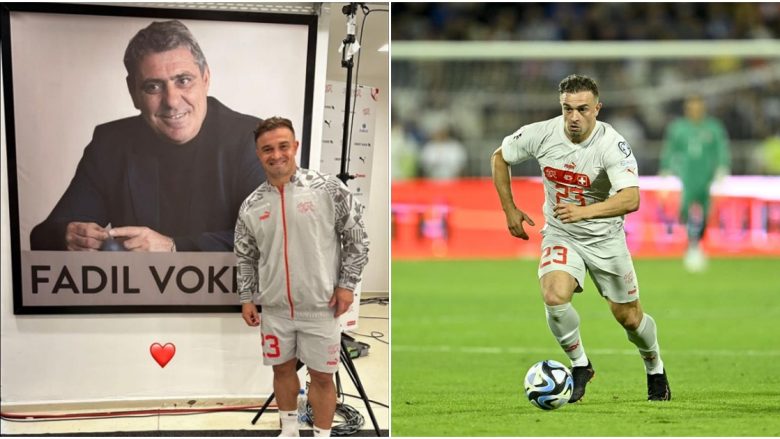 Xherdan Shaqiri poston një imazh pranë Fadil Vokrrit e cila gjendet në stadiumin që mban emrin e tij