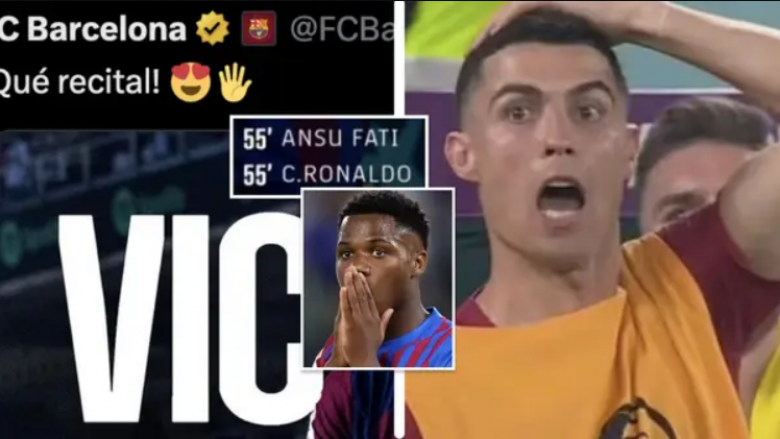 Provokim apo gabim i paqëllimshëm, faqet zyrtare të Barcelonës përmendin Cristiano Ronaldon dhe Ansu Fatin pas fitores ndaj Betis