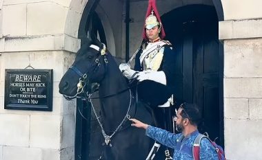 ‘Mos i prek frerët!’: Momenti kur ushtari i Gardës së Mbretit i bërtet turistit që i afrohet “pak si tepër” kalit të tij
