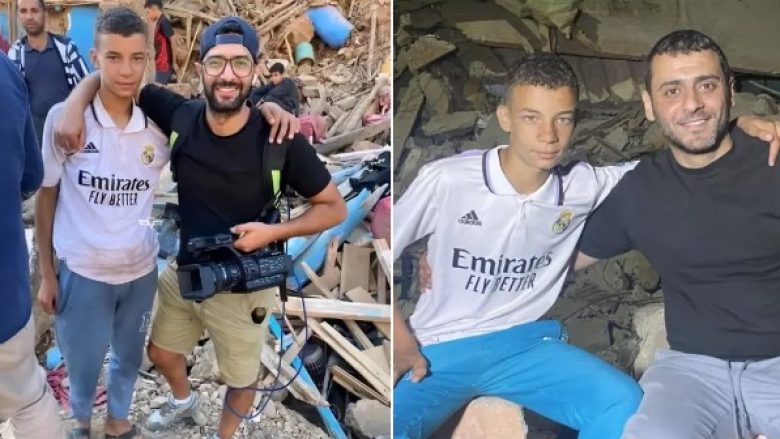 Gjest madhështor i Real Madridit me djaloshin që humbi tërë familjen e tij në tërmetin që ndodhi në Marok, ai fshinte lotët me fanellën e tyre