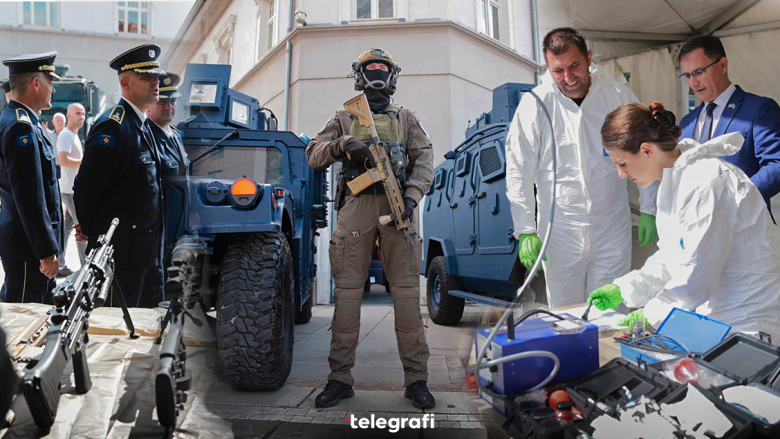 Armë, autoblinda, motorë e pajisje të forenzikës – Policia e Kosovës i ekspozon në 24-vjetorin e themelimit