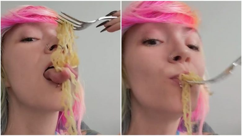 Amerikania me gjuhën e saj të ndarë shokon përdoruesit me mënyrën se si i ha ‘shpagetat’
