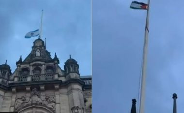 Në Sheffield, një burrë hoqi flamurin izraelit nga bashkia dhe deshi ta vendoste atë palestinez