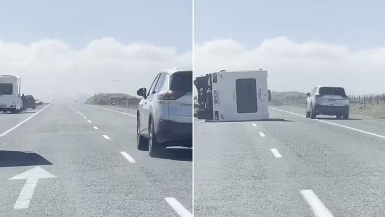Erërat e fuqishme që frynin me 150 kilometra në orë në Zelandën e Re, rrokullisin kamionin në lëvizje