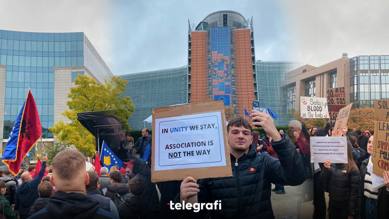 “Jo Republika Srpska në Kosovë” – shqiptarët protestojnë në Bruksel, kërkojnë sanksionimin e Serbisë dhe proces të drejtë të dialogut