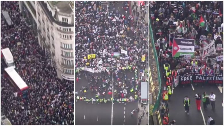 Rreth 100 mijë njerëz marshojnë në qendër të Londrës në përkrahje për Palestinën