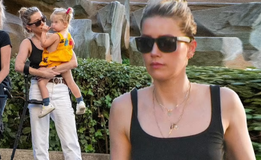 Amber Heard fotografohet duke ecur me paterica teksa shoqërohet nga e bija dhe motra e saj në Madrid