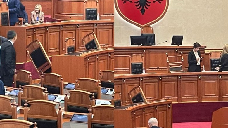 Kaos në Kuvendin e Shqipërisë, deputetët e opozitës kthejnë përmbys karriget e ministrave, bllokohet seanca