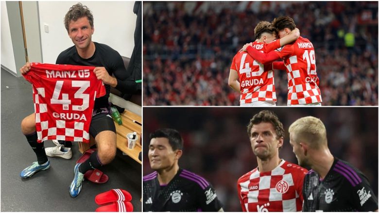 Thomas Muller pozon me fanellën e sulmuesit shqiptar Brajan Gruda që luan te Mainz
