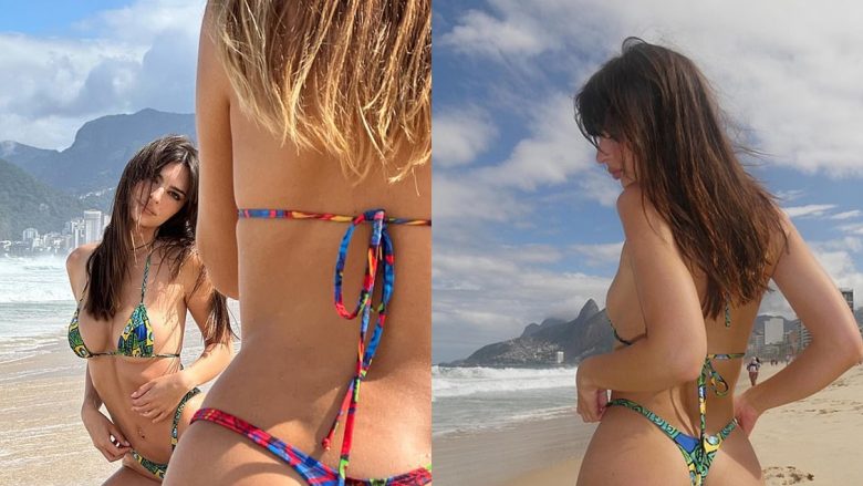 Emily Ratajkowski publikon fotografi provokuese me bikini nga një plazh në Brazil