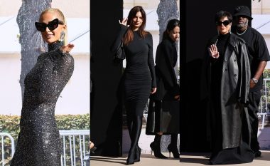 Paris Hilton mahnit me një fustan argjendi teksa bashkohet me Emily Ratajkowskin dhe Kris Jenner gjatë Javës së Modës në Paris