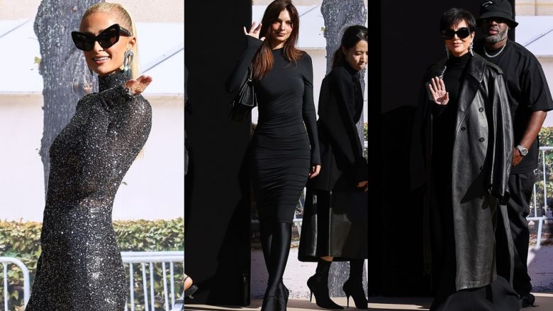 Paris Hilton mahnit me një fustan argjendi teksa bashkohet me Emily Ratajkowskin dhe Kris Jenner gjatë Javës së Modës në Paris