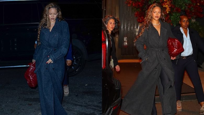 Rihanna shfaq sofistikim me një pallto të gjatë të zezë dhe çizme të larta deri tek kofshët, vetëm dy muaj pasi lindi fëmijën e saj të dytë
