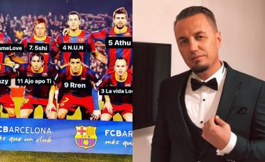 Blero i referohet hiteve të tij me një postim interesant të një fotografie të ekipit të Barcelonës, vendos edhe veten mes yjeve të futbollit