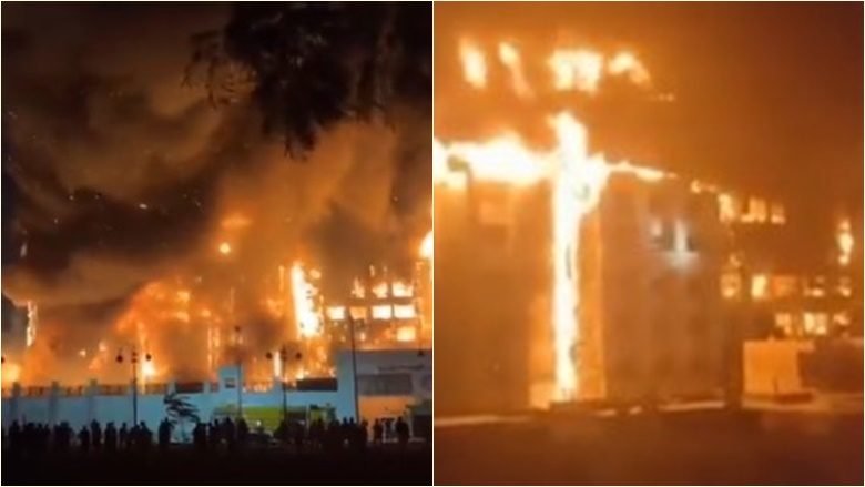 Një zjarr masiv përfshin kompleksin e policisë në Ismailia të Egjiptit – pamje që tregojnë ndërtesën duke u djegur me disa pjesë që duket se janë shembur