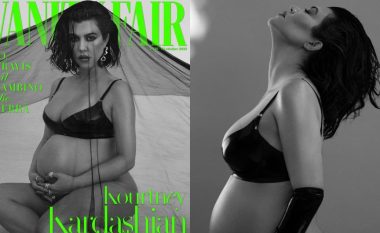 Kourtney Kardashian tregon barkun e rrumbullakosur me një palë sytjena lëkure dhe të brendshme në fotosesionin e “Vanity Fair Italy”
